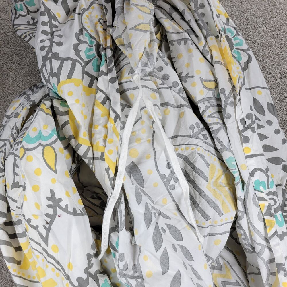Pottery Barn Teen Ana Duvet Twin Gray Yellow Teal Paisley Buttons Tie Corners - Picture 3 of 10